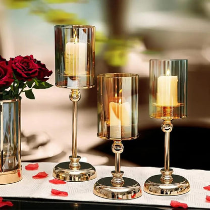 3-piece luxury glass candlestick set for dining table and home décor