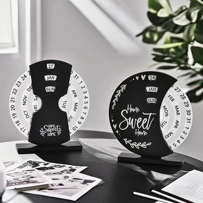 Perpetual wooden block calendar with rotating date and month blocks