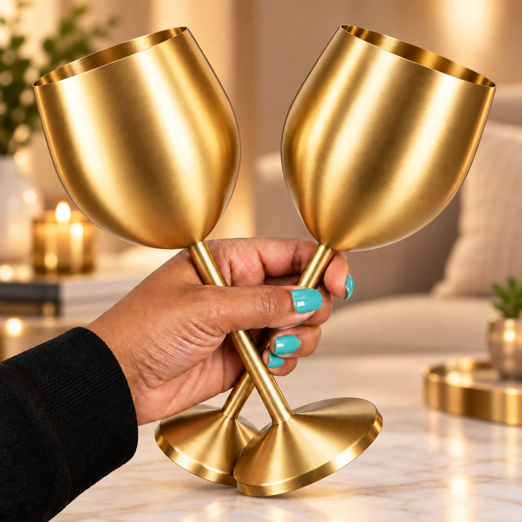 Gold stainless steel wine goblets with unbreakable construction - available in Nairobi, Kenya