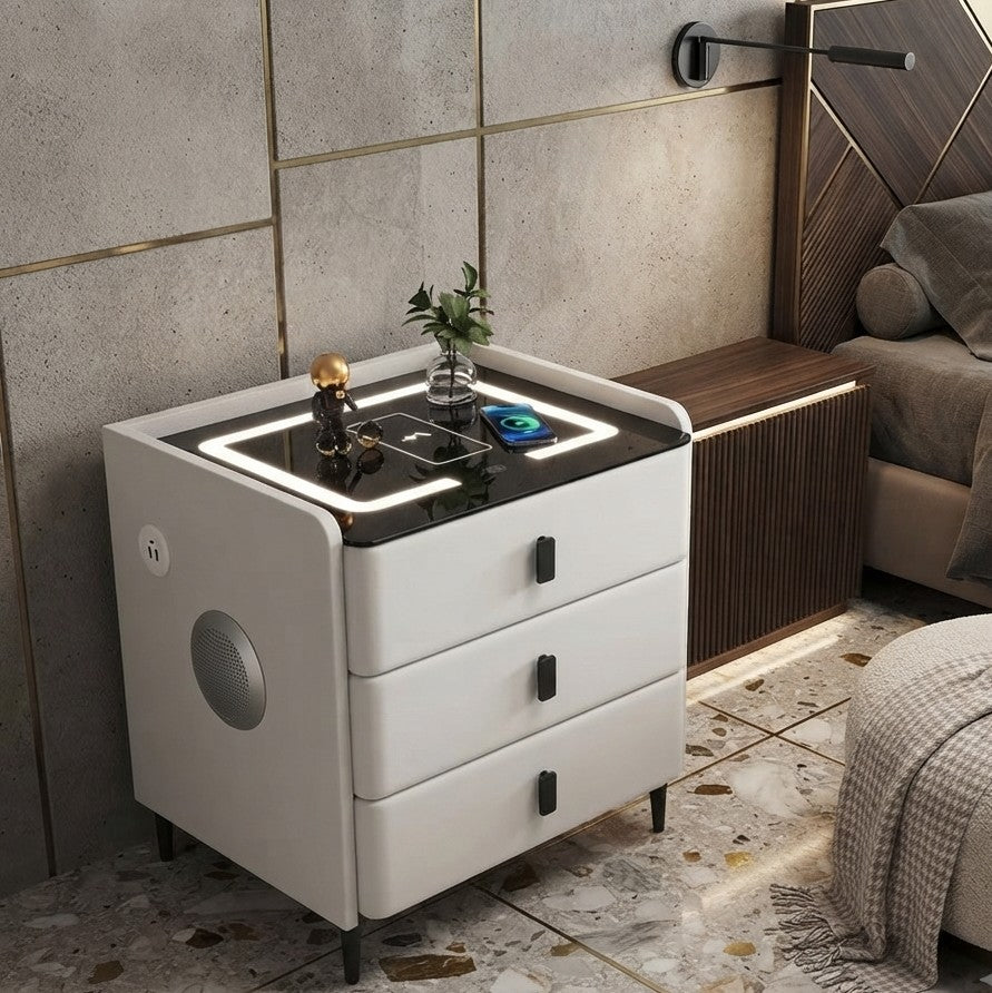 Smart Bedside Table with Wireless Charging, LED Light and Bluetooth Speaker