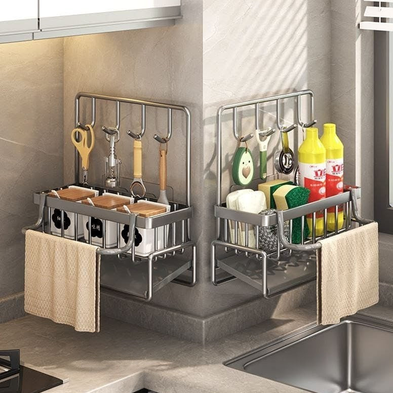 Wall-mounted sink tidy organizer black carbon steel