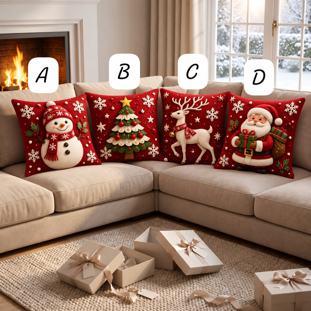 4 Piece Decorative Christmas Throw Pillow Covers with Snowman, Reindeer, Christmas Tree and Father Christmas Prints - available in Nairobi, Kenya