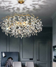 Crystal dandelion chandelier with sparkling crystal petals and metal frame for elegant home lighting