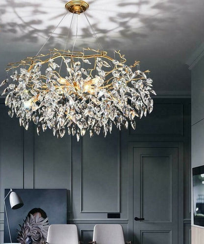 Crystal dandelion chandelier with sparkling crystal petals and metal frame for elegant home lighting