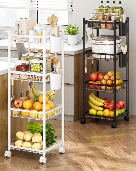 4 Tier multifunctional storage rack with wheels for organizing kitchen and household items