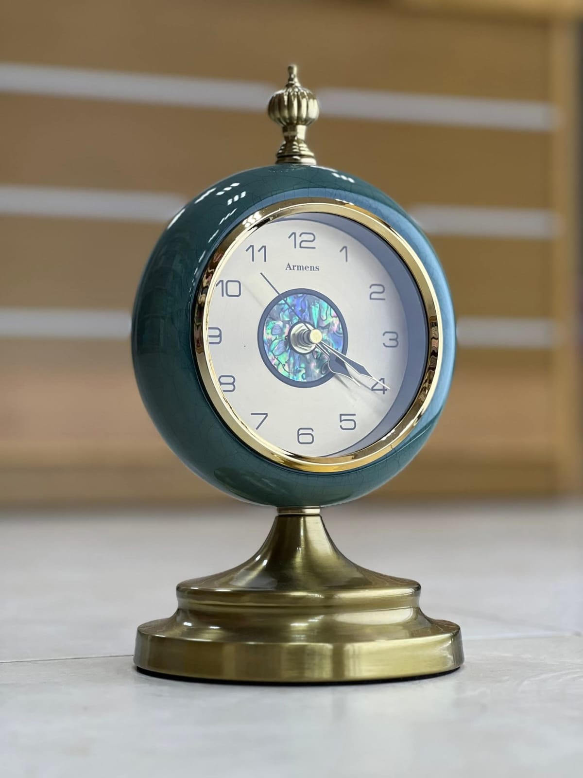 Marble body desktop clock with metal base and classic design