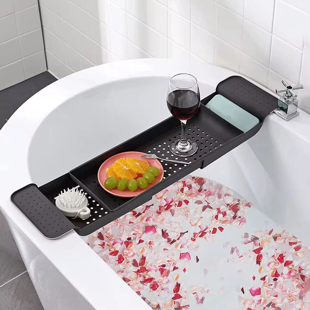 Expandable Black Bathtub Caddy Tray