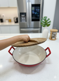 Enamel Non-Stick Cast Iron Wok Pan With Wooden Lid