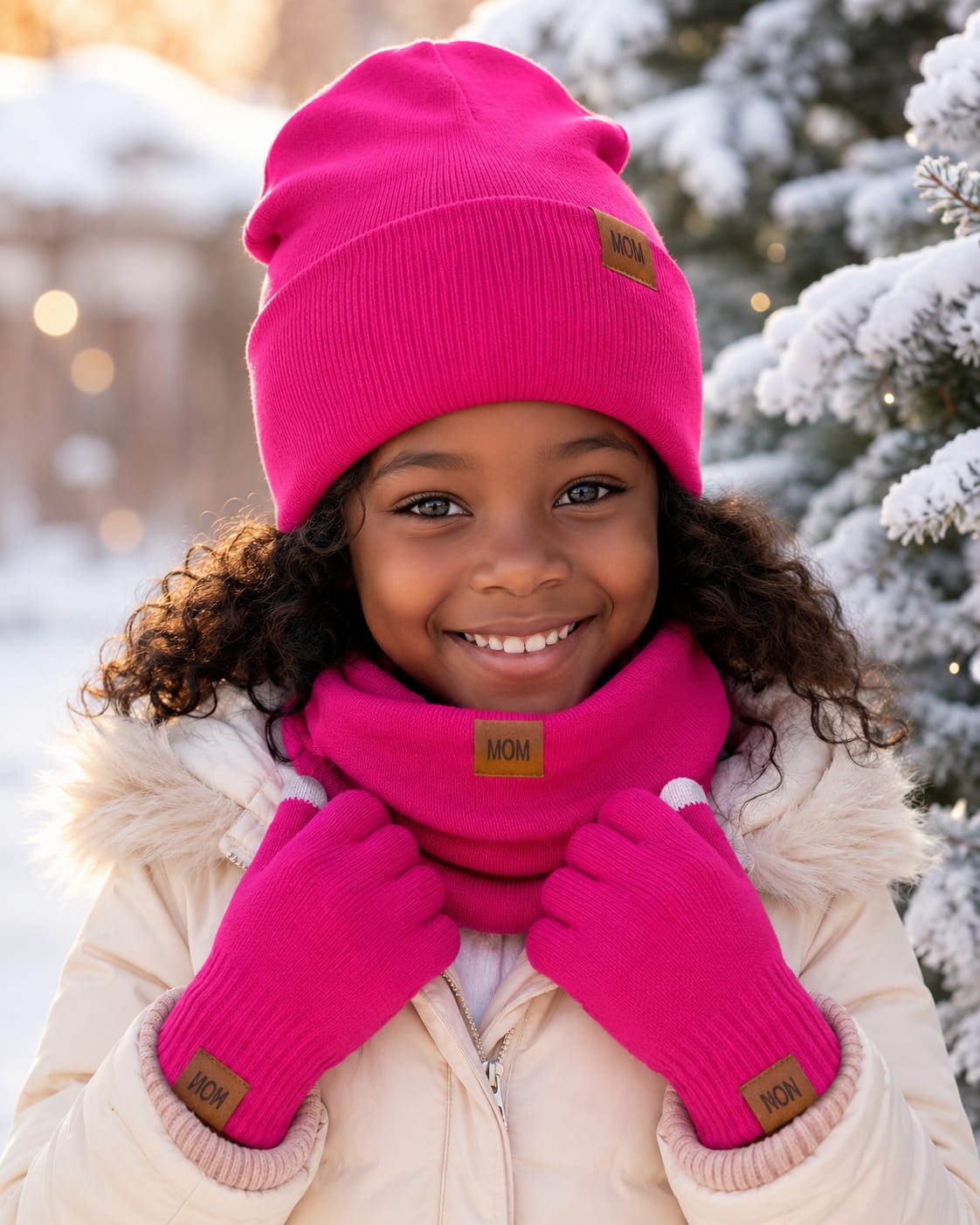3Pc Knitted Beanie Hat Set with Scarf and Gloves for Kids