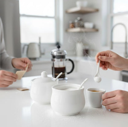 3Pc Ceramic Sugar Dish Set with Lid and Spoon