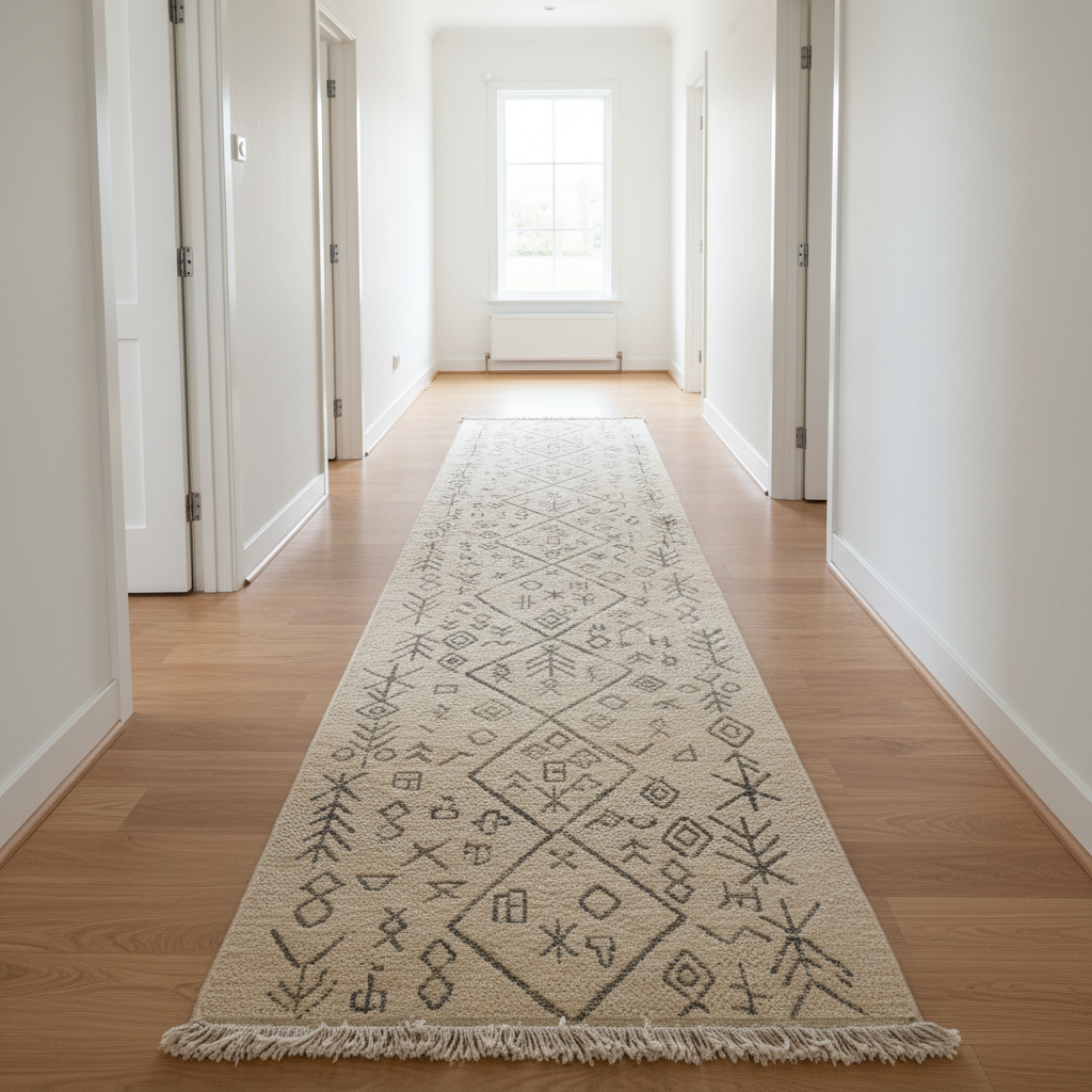 Oriental Weavers Kemet Moroccan Tribal Corridor Runner Rug - Beige Black Berber Symbols with Fringe KBORIE229 #5