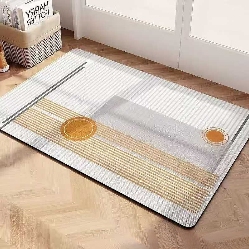 Geometric pattern door and bath mat with anti slip rubber bottom, size 50 by 80 cm.