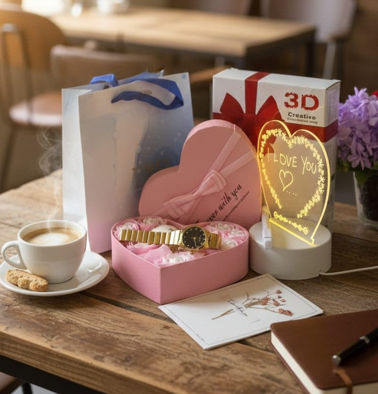 Ladies Watch, LED Board & Roses Gift Set