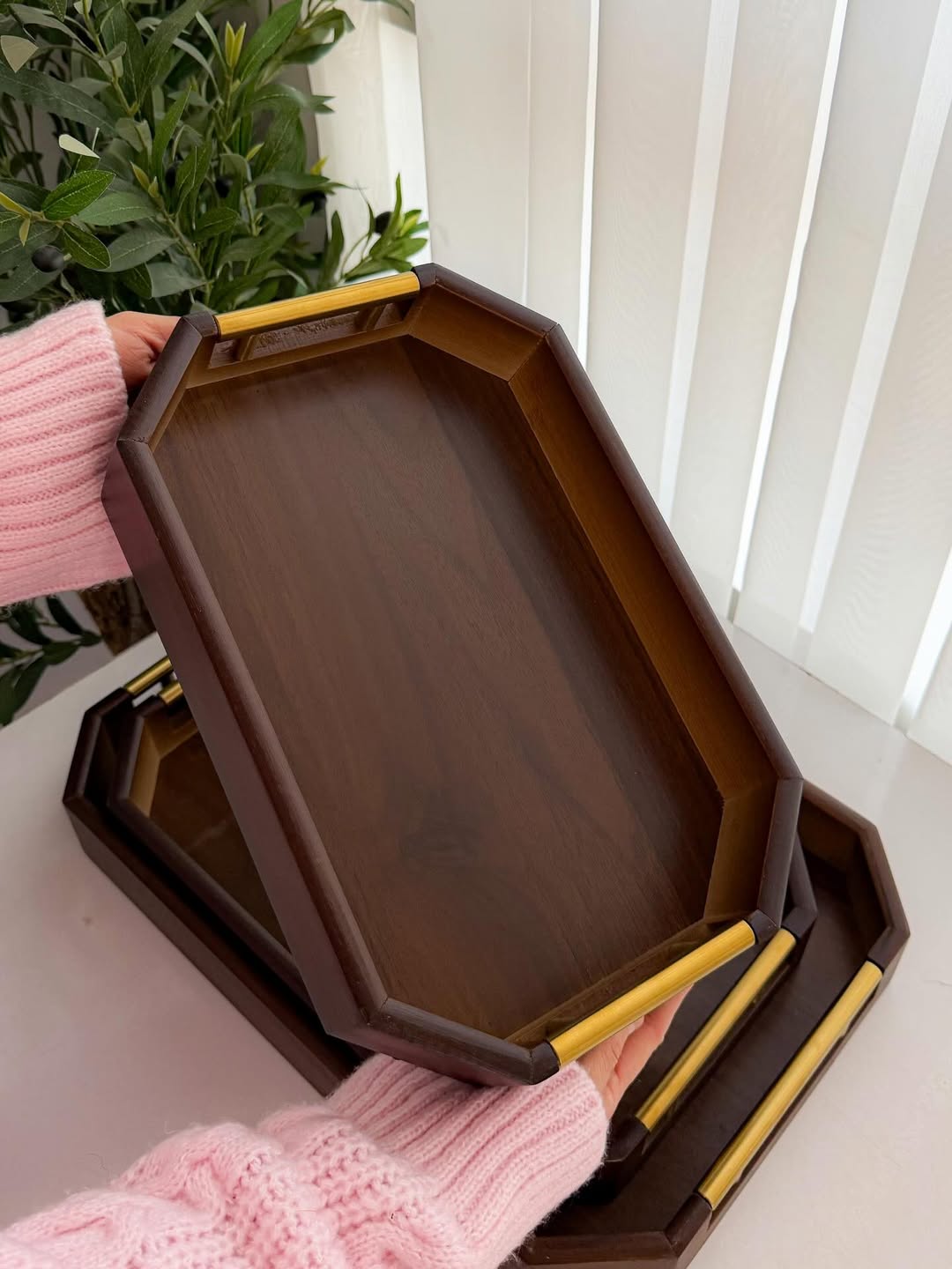 Bamboo Serving Tray with Custom Metal Handles