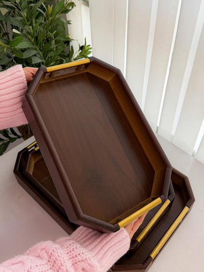 Bamboo Serving Tray with Custom Metal Handles