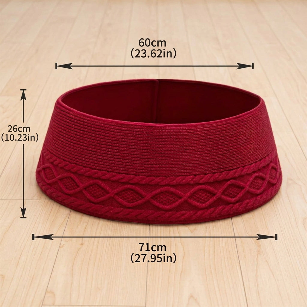 72cm Knitted Polyester Christmas Tree Skirt with Cable-Knit Pattern