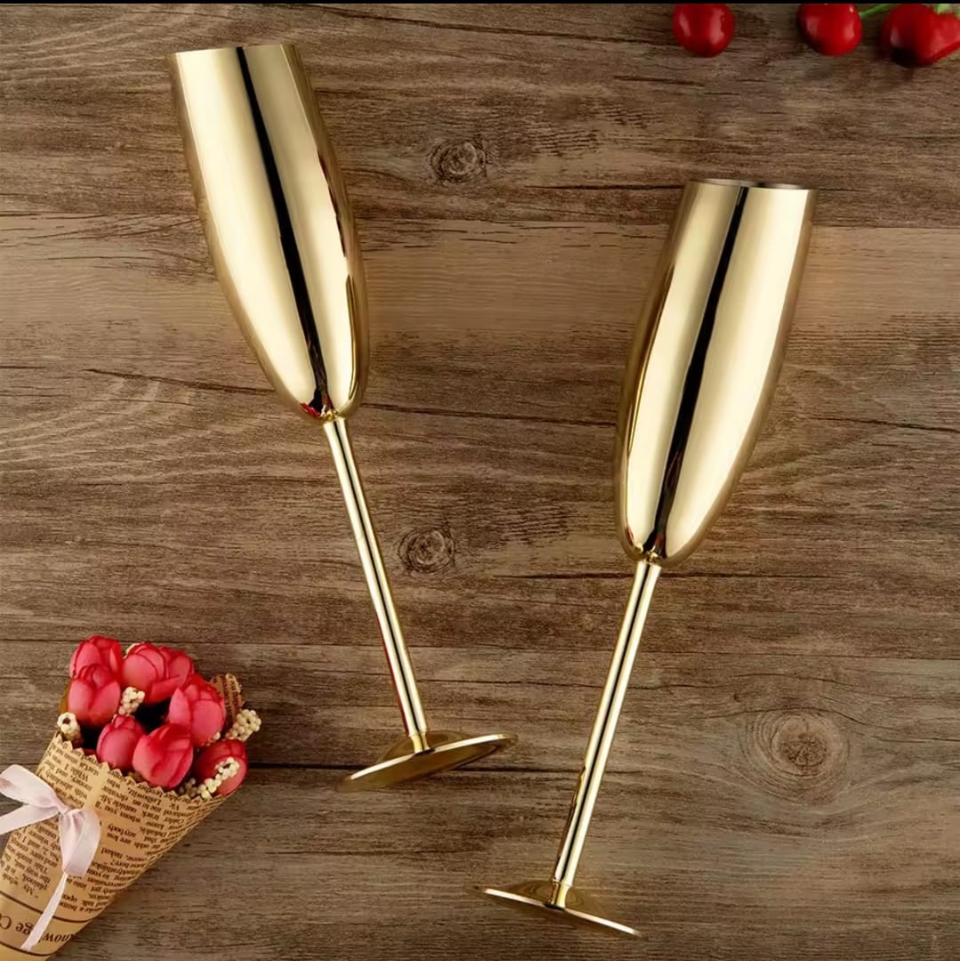Gold Stainless Champagne Flutes With Slanted Rim