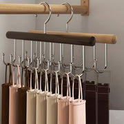 Wooden plank 8-hook wall hanger in dark brown for coats, bags, and accessories