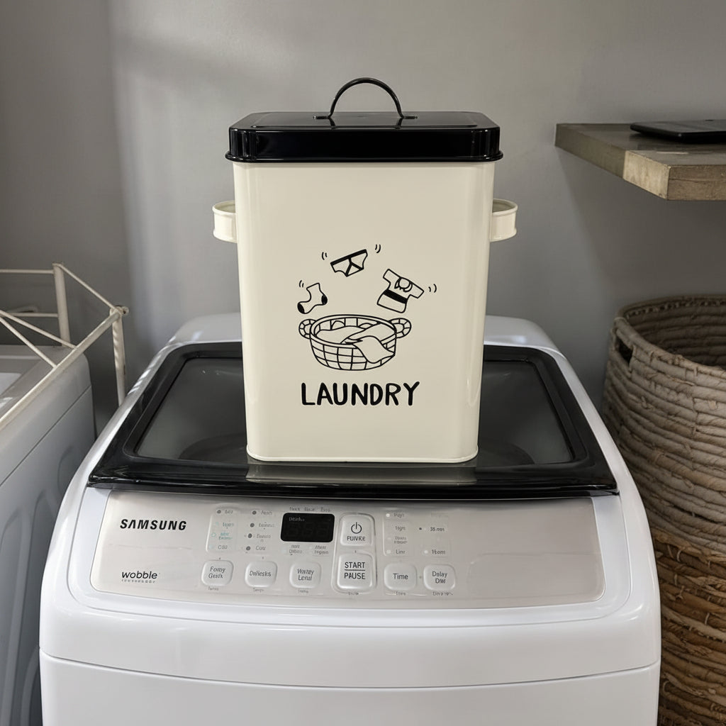 Laundry Storage Tin with Scoop