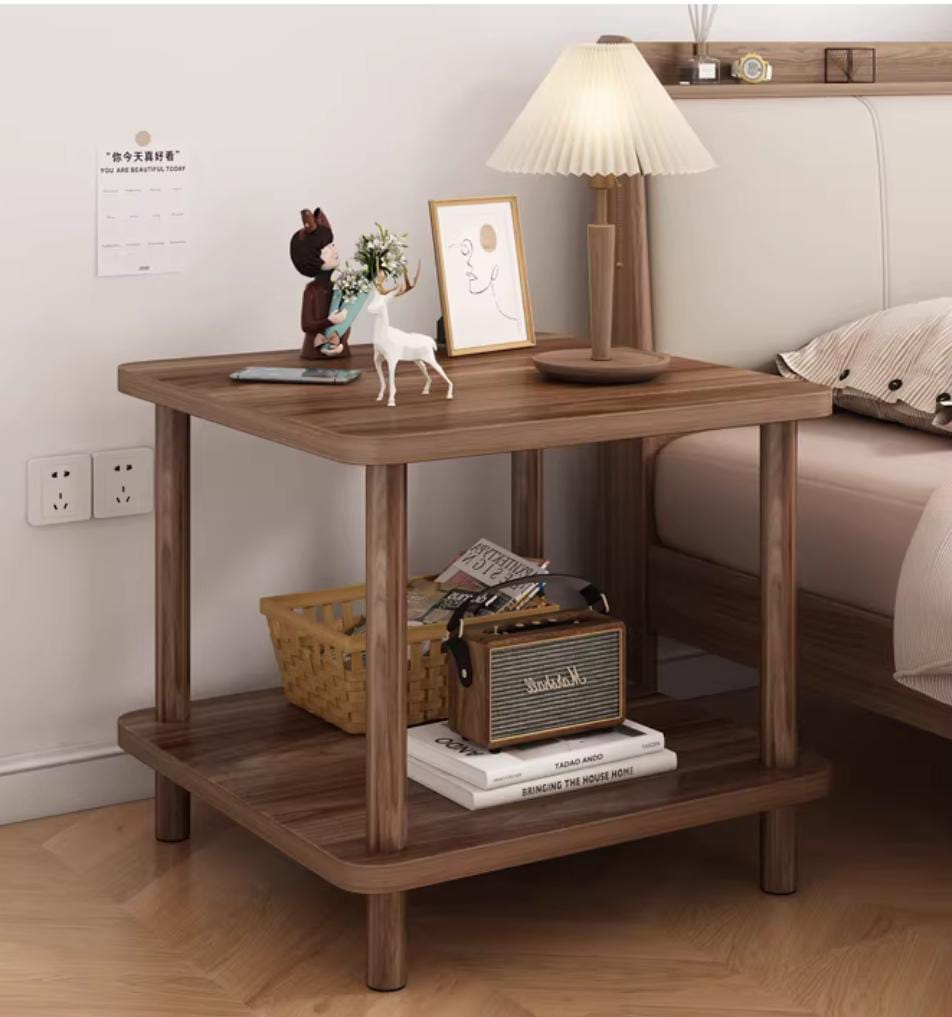 Bedside storage cabinet with double layers and solid wood legs