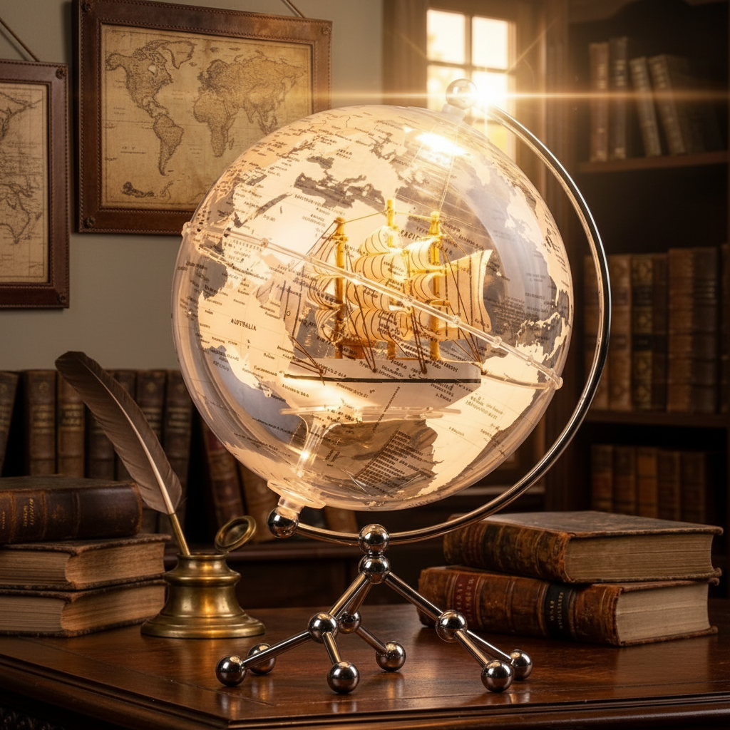 LED illuminated globe with world map design for modern home and office décor