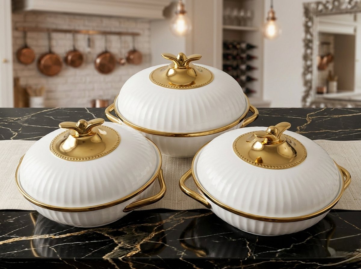 Set of 3 classy ceramic serving bowls for dining and serving
