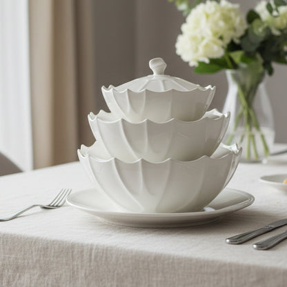 3pcs White Ceramic Serving Bowl Set