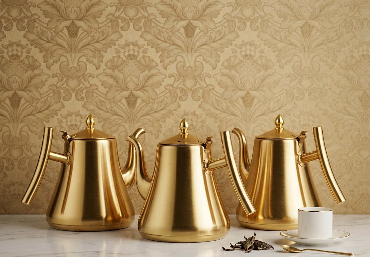 Gemelli Colllection 2L stainless steel kettle gold premium tea kettle heat resistant hot water kettle durable kitchen appliance modern luxury boiling kettle 2 litre capacity