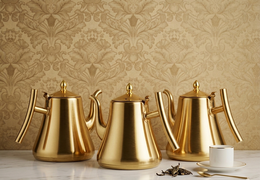Gemelli Colllection 2L stainless steel kettle gold premium tea kettle heat resistant hot water kettle durable kitchen appliance modern luxury boiling kettle 2 litre capacity