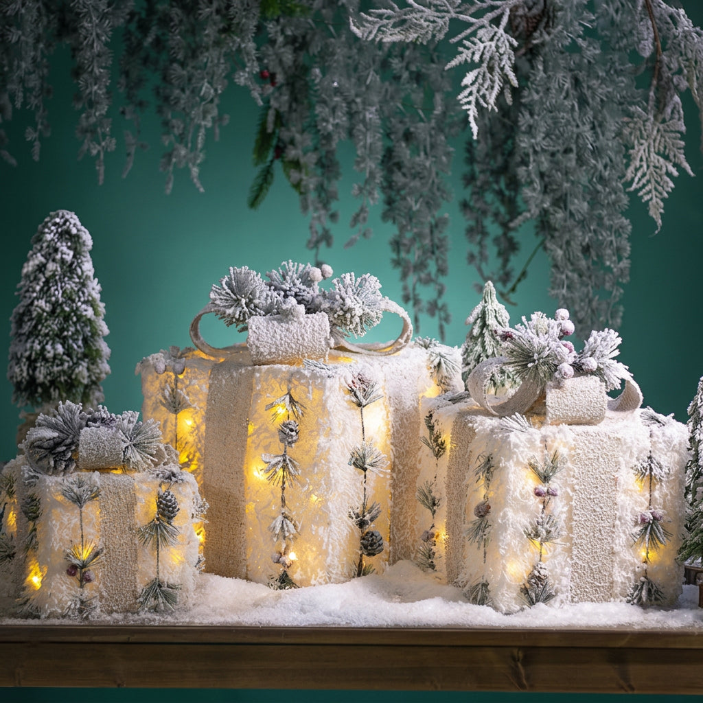 LED Christmas Gift Box Decorations with Warm Lights and Gold Finish for Festive Displays available in Nairobi, Kenya