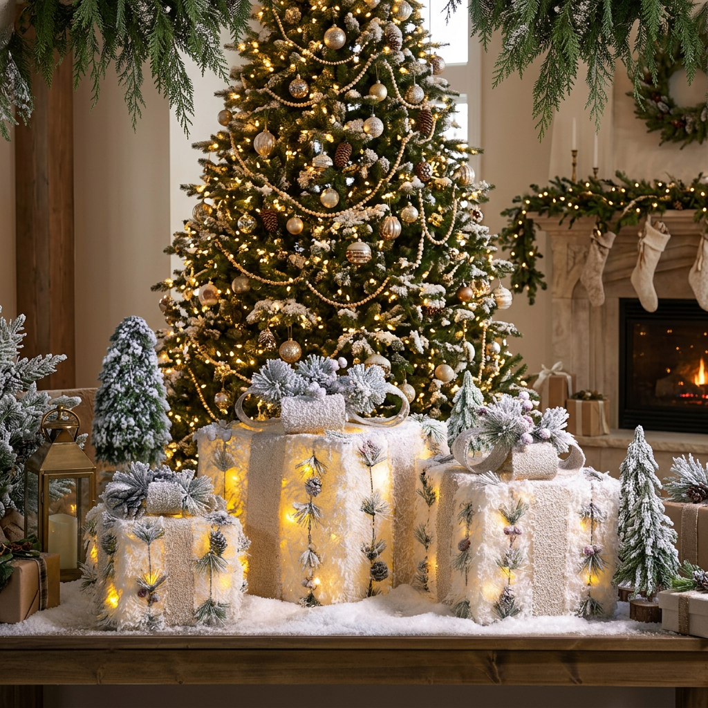 3Pcs LED Christmas Gift Box Decorations with Warm Lights