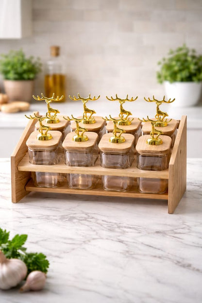 8pcs Kitchen Spice Rack Set with Bamboo Stand 300ML