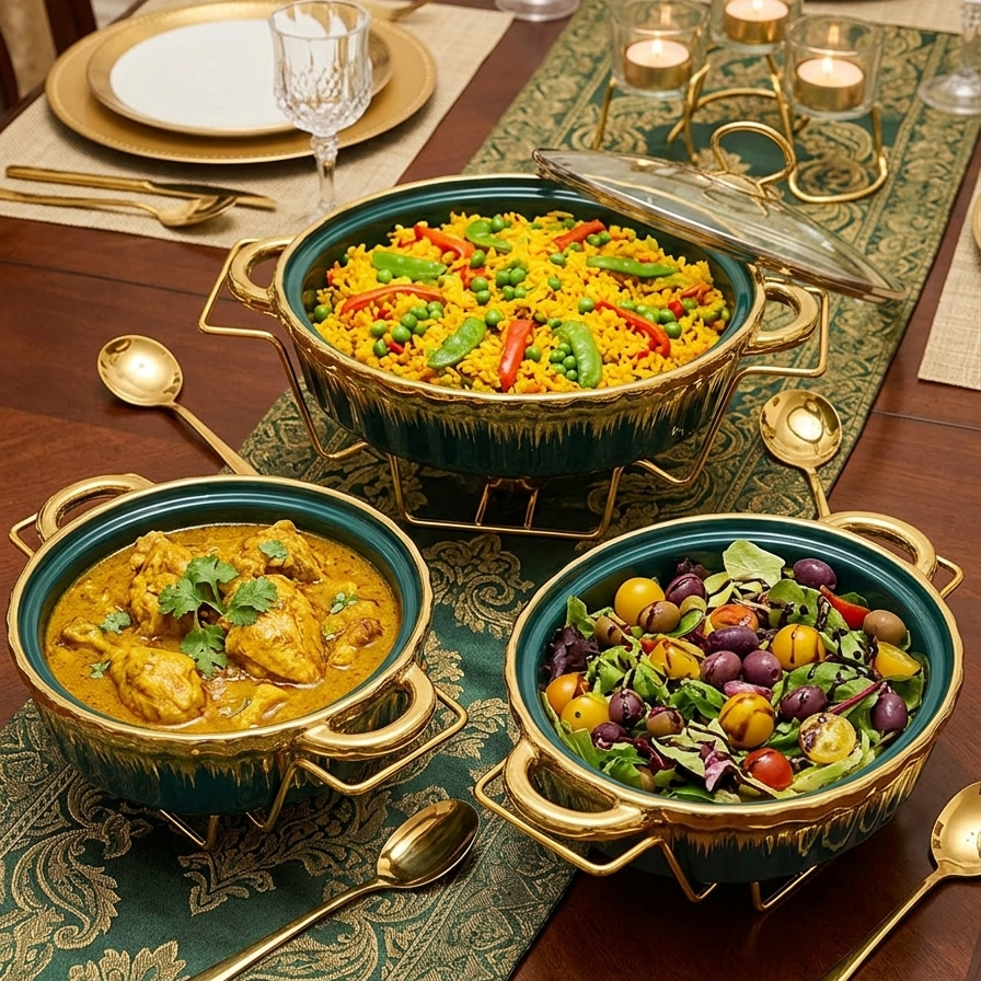 3 in 1 Chafing Dish Set With Glass Lid