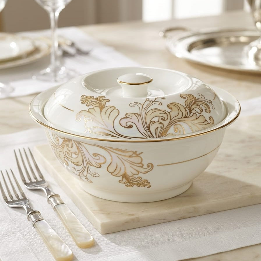 Bone China Grey Flower Serving Bowl 9 Inch