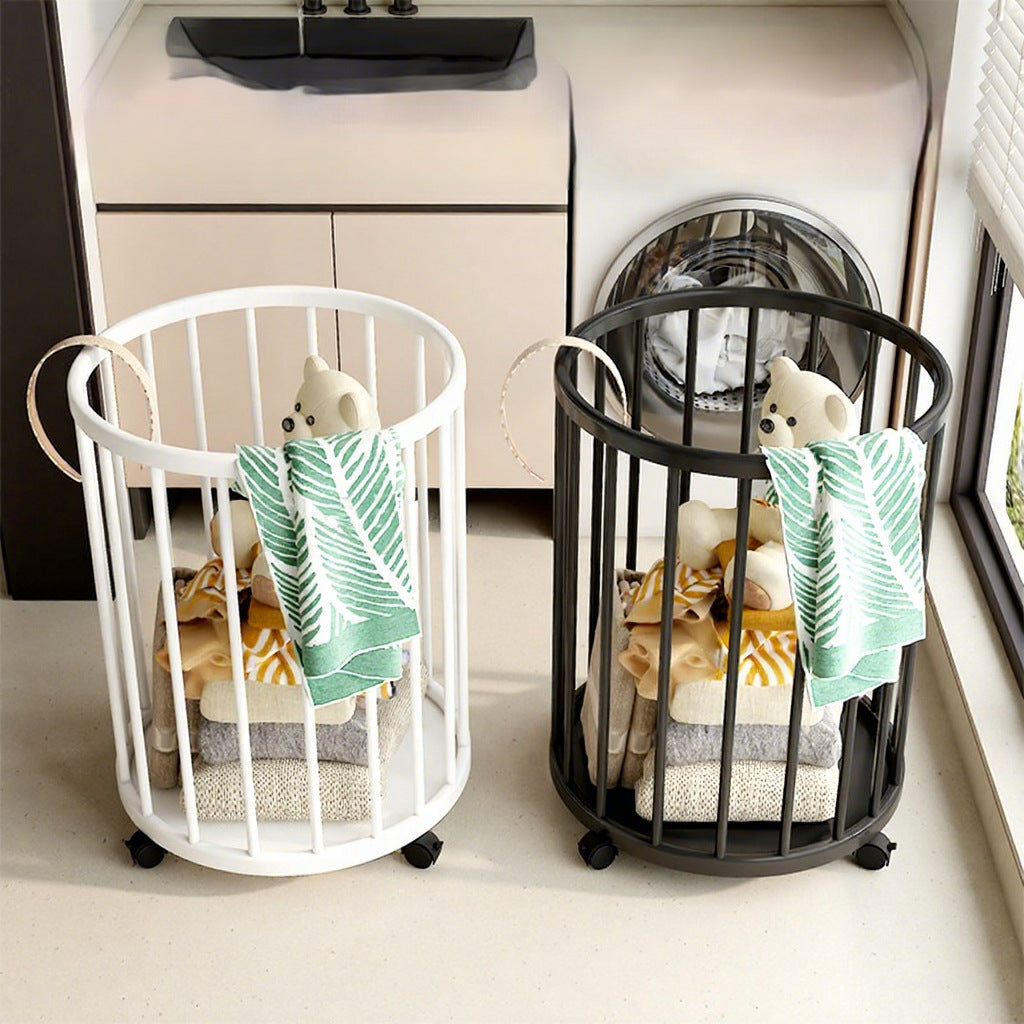 Multifunctional dirty clothes storage basket with sturdy metal frame available in black and white