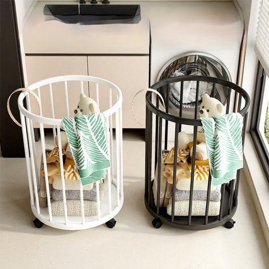 Multifunctional dirty clothes storage basket with sturdy metal frame available in black and white