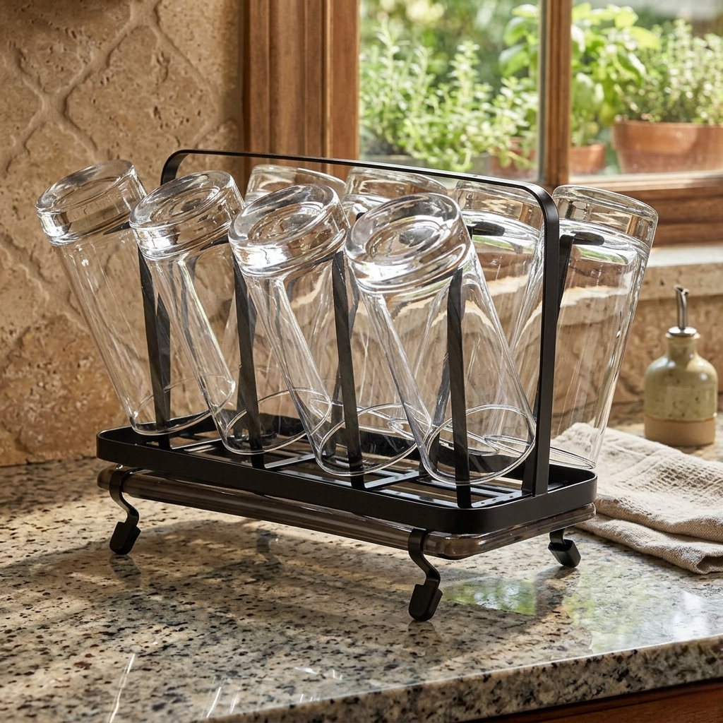 Modern glass cup holder set for stylish and space-saving kitchen organization
