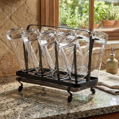 Modern glass cup holder set for stylish and space-saving kitchen organization