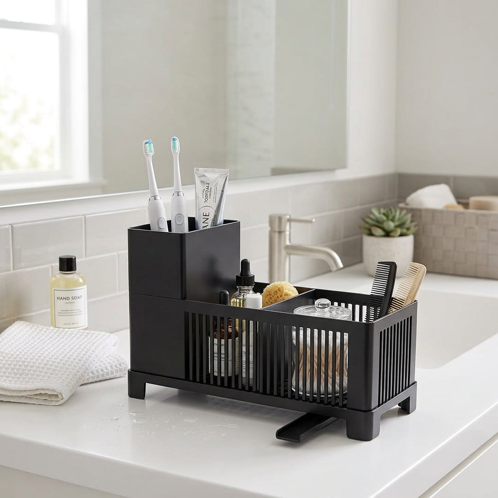 2-in-1 Black PP Kitchen Sink Caddy