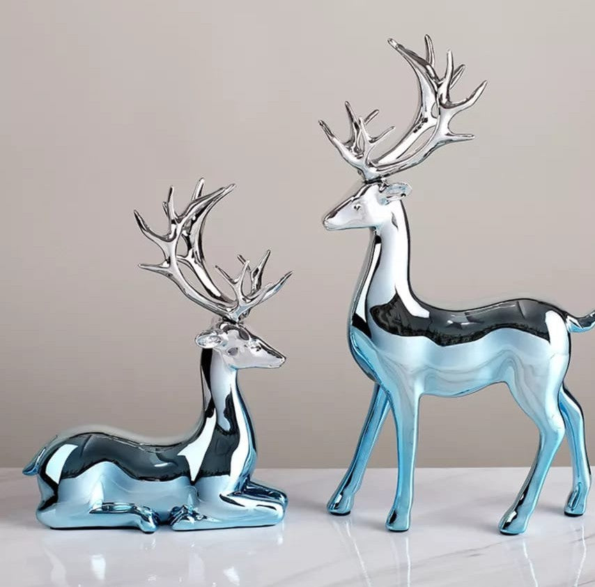 Silver and blue decorative elk statue