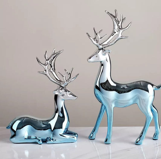 Silver and blue decorative elk statue
