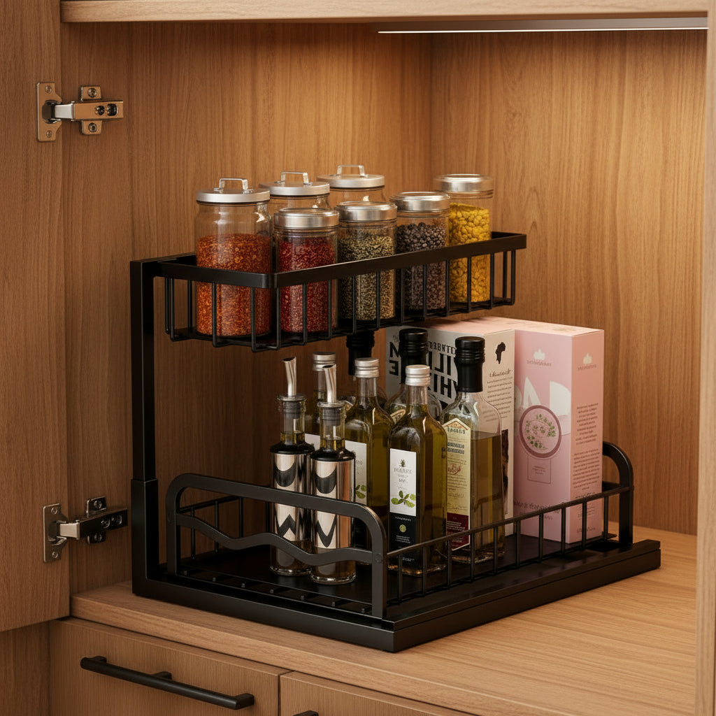 2 Tier Cabinet Spice Rack Organizer