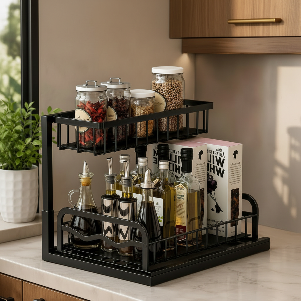 2 Tier Cabinet Spice Rack Organizer