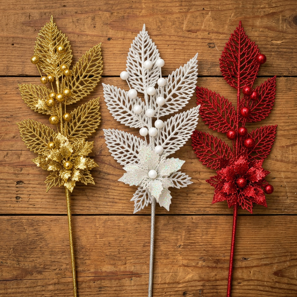 6Pcs 25cm Glitter Christmas Floral Picks