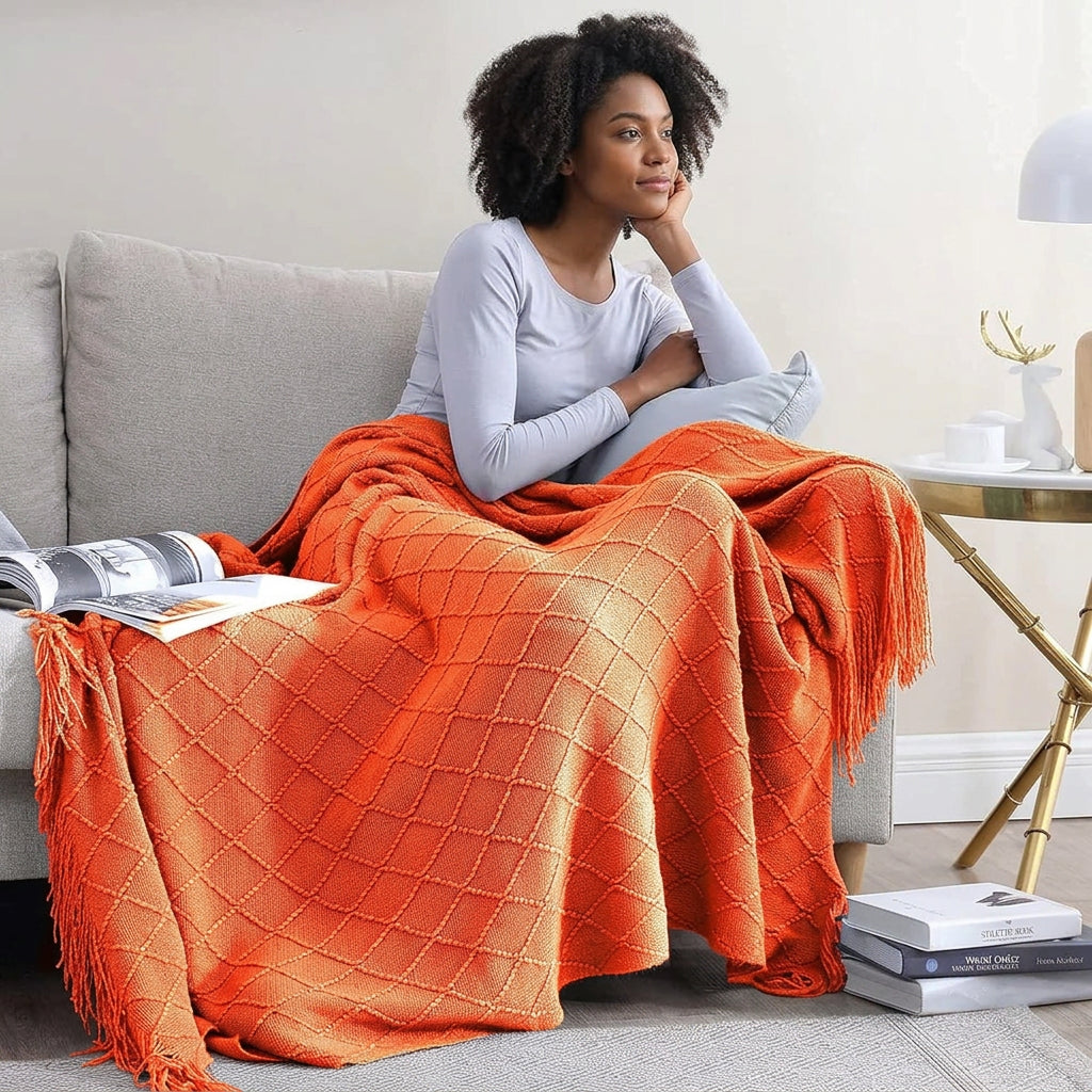 Knitted Throw Blanket With Tassel