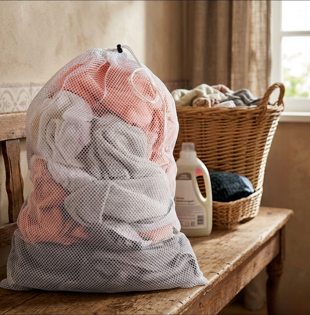 Set of 3 large mesh laundry baskets with drawstring, each 60×90CM