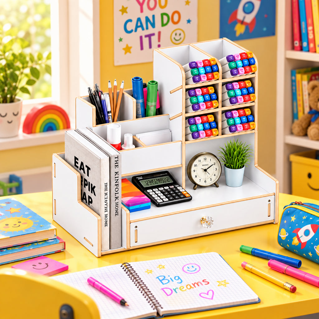Desktop Pen Storage Organizer with Drawer