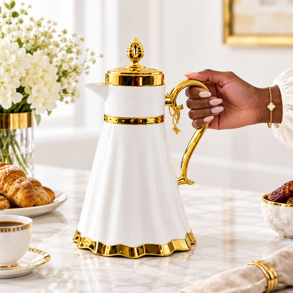 1L Arabic Flask with Gold Handle and Lid