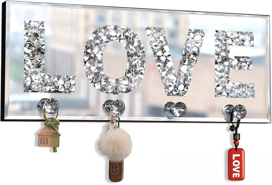 Crystal glass key holder with love heart design for home or office décor