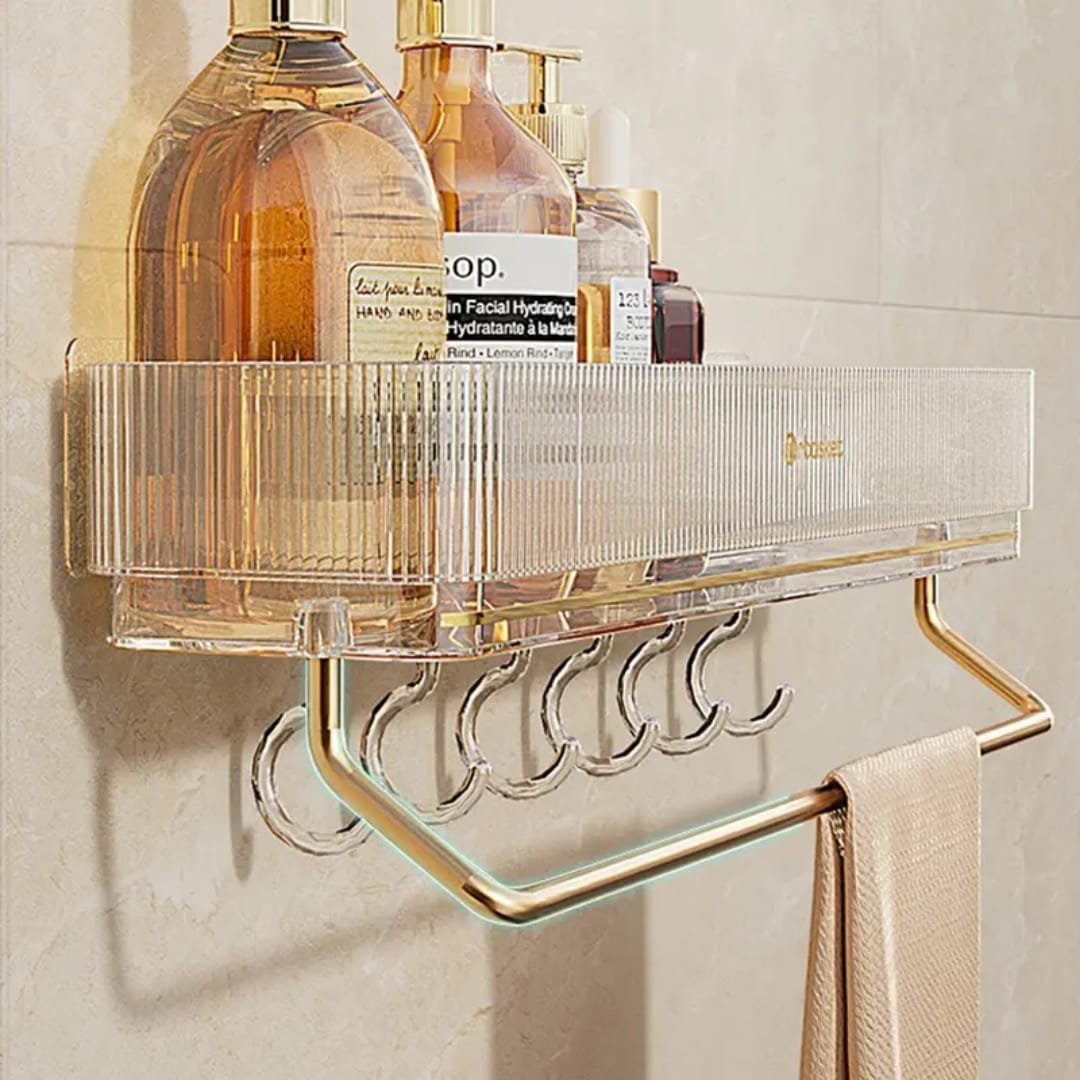 Wall-Mounted Bathroom Shelf & 6 Hooks